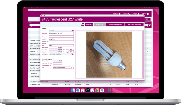 A product information screen from the stock control system we have build for the world-famous Blackpool Illuminations.